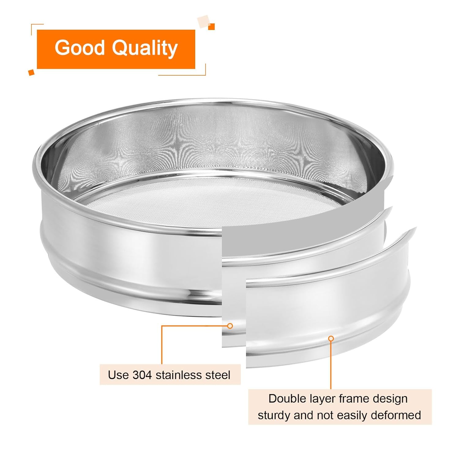 10 Mesh Lab Sieve, 8" Diameter Test Sieve 304 Stainless Steel Wire Cloth (2mm) for Industrial Laboratory - Colors B