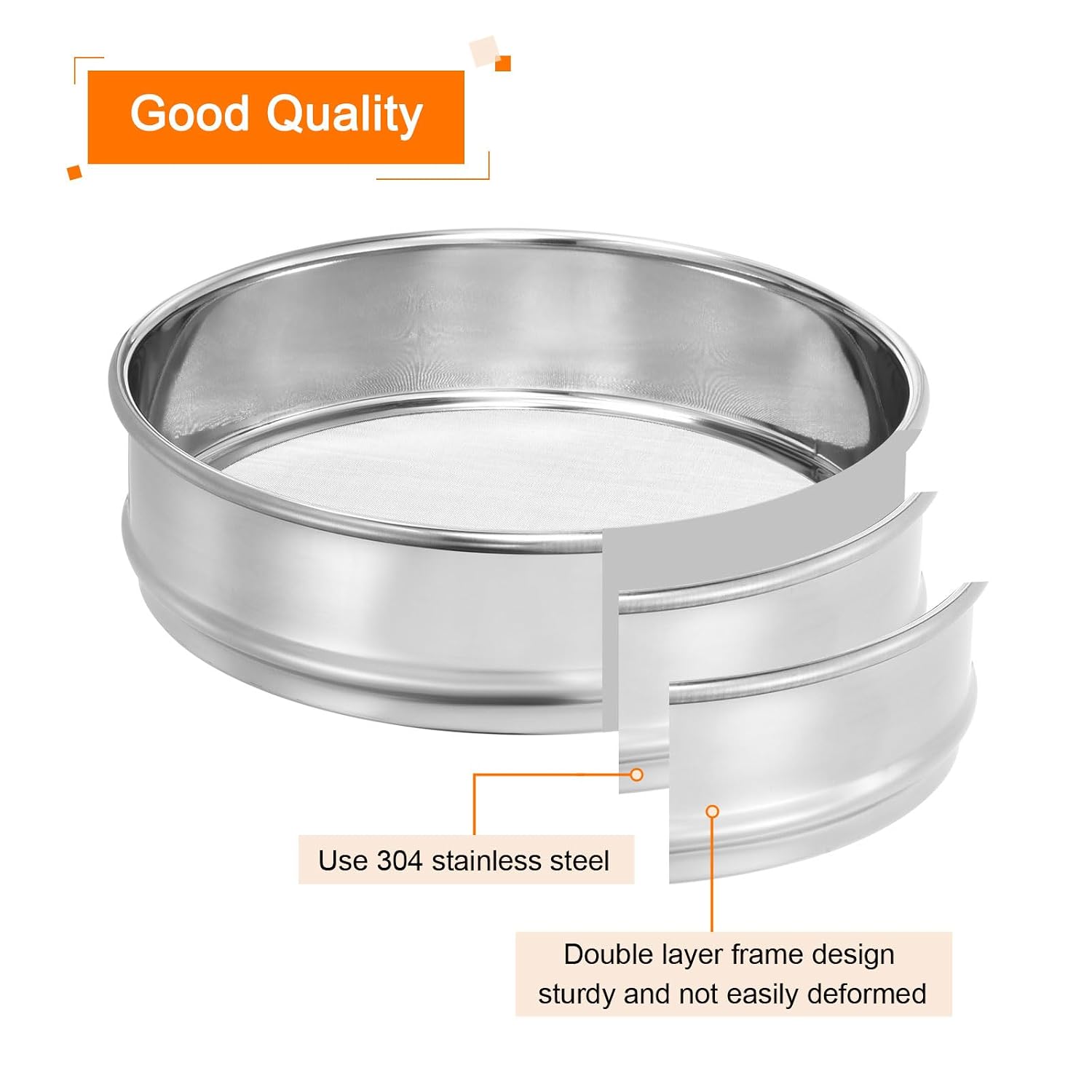10 Mesh Lab Sieve, 8" Diameter Test Sieve 304 Stainless Steel Wire Cloth (2mm) for Industrial Laboratory - Colors B