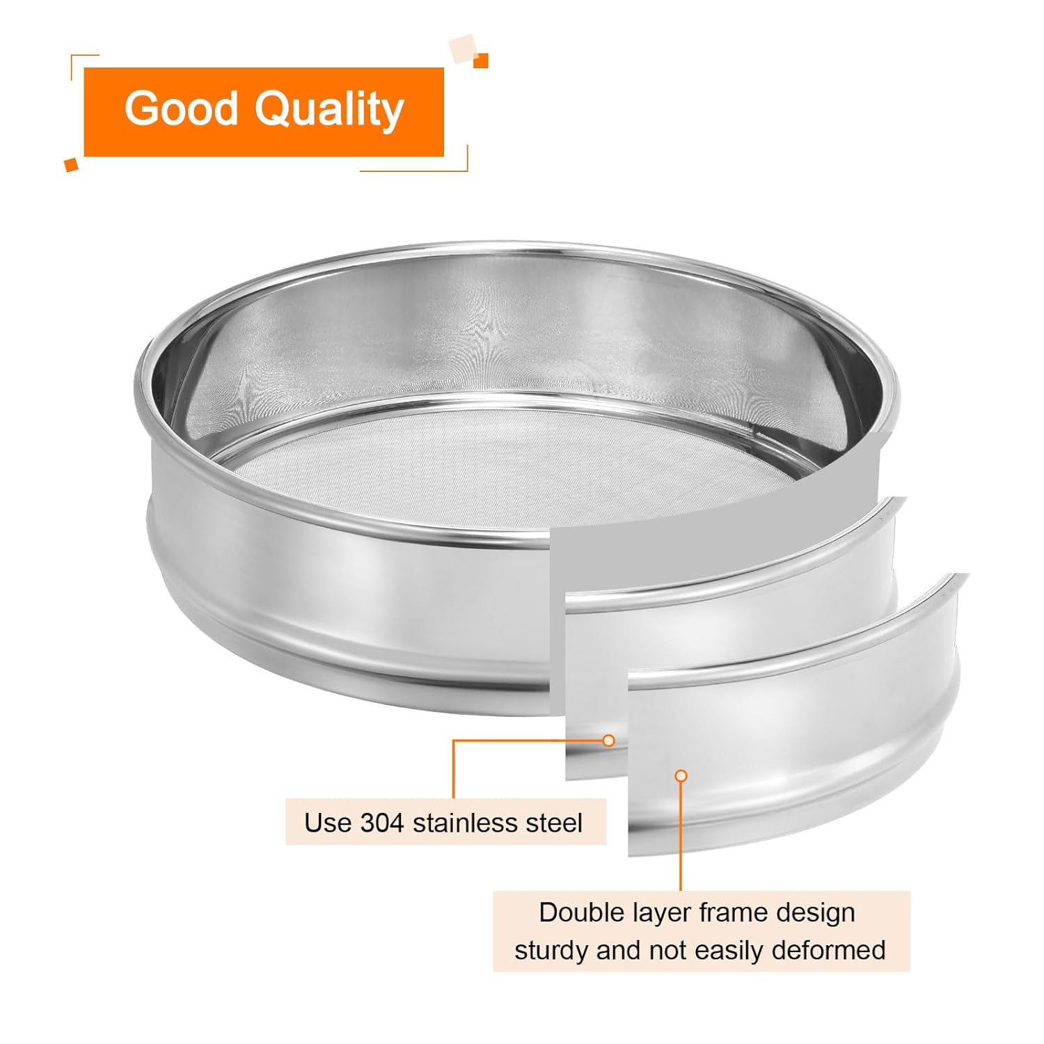 10 Mesh Lab Sieve, 8" Diameter Test Sieve 304 Stainless Steel Wire Cloth (2mm) for Industrial Laboratory - Colors B