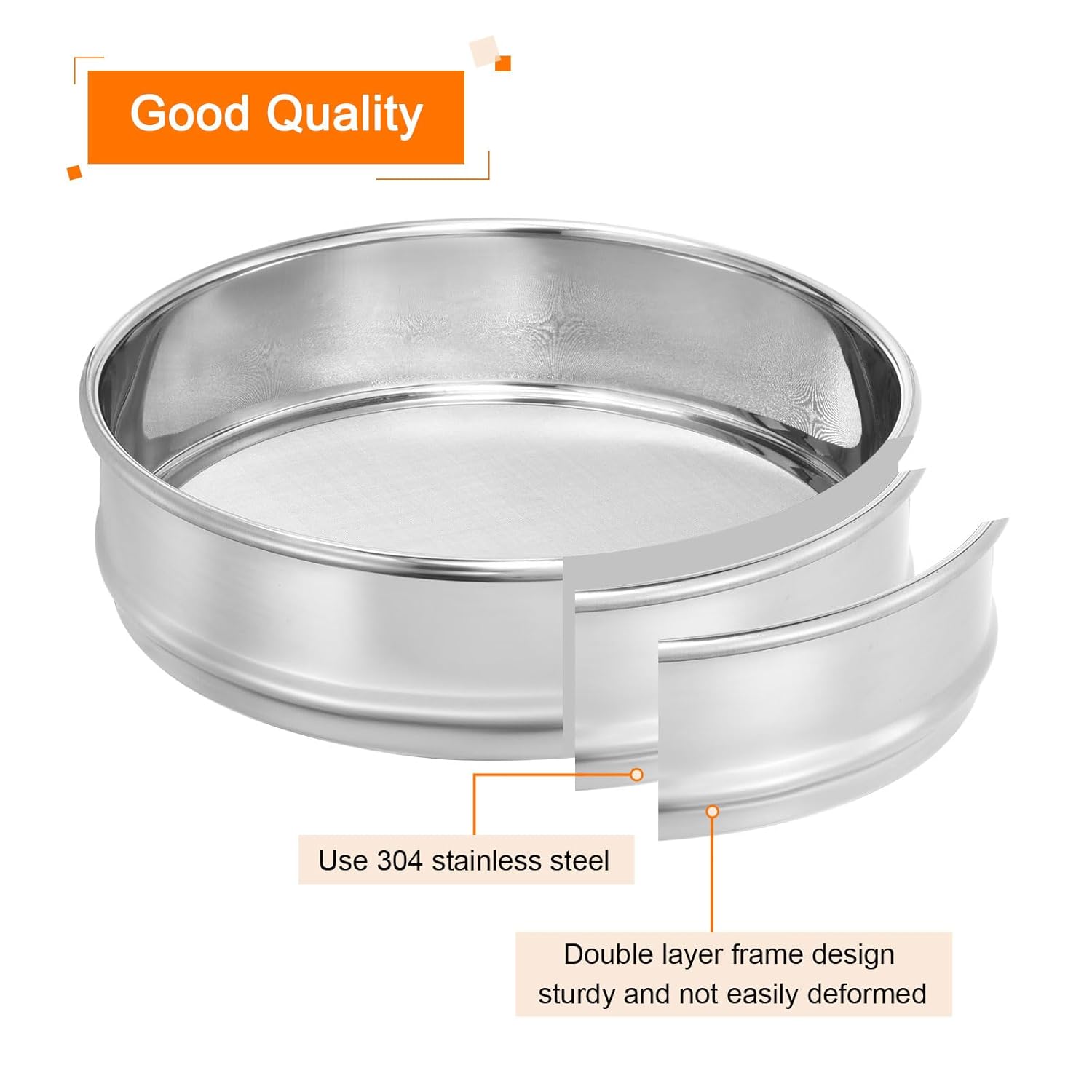 10 Mesh Lab Sieve, 8" Diameter Test Sieve 304 Stainless Steel Wire Cloth (2mm) for Industrial Laboratory - Colors B