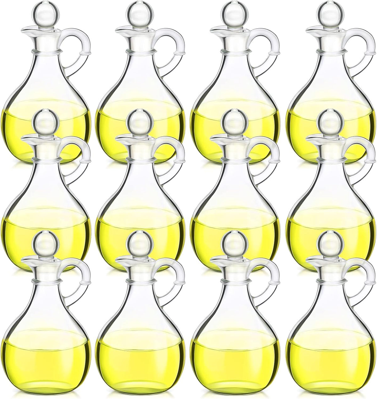 12 Pcs 12 oz Glass Oil Cruets with Stopper Bottle Vinegar Dispenser Small Salad Dressing Container Round Jar Glass Serving Syrup Bottles with Handle for Sauce Water Olive Oil