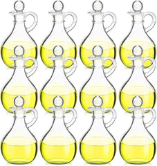 12 Pcs 12 oz Glass Oil Cruets with Stopper Bottle Vinegar Dispenser Small Salad Dressing Container Round Jar Glass Serving Syrup Bottles with Handle for Sauce Water Olive Oil