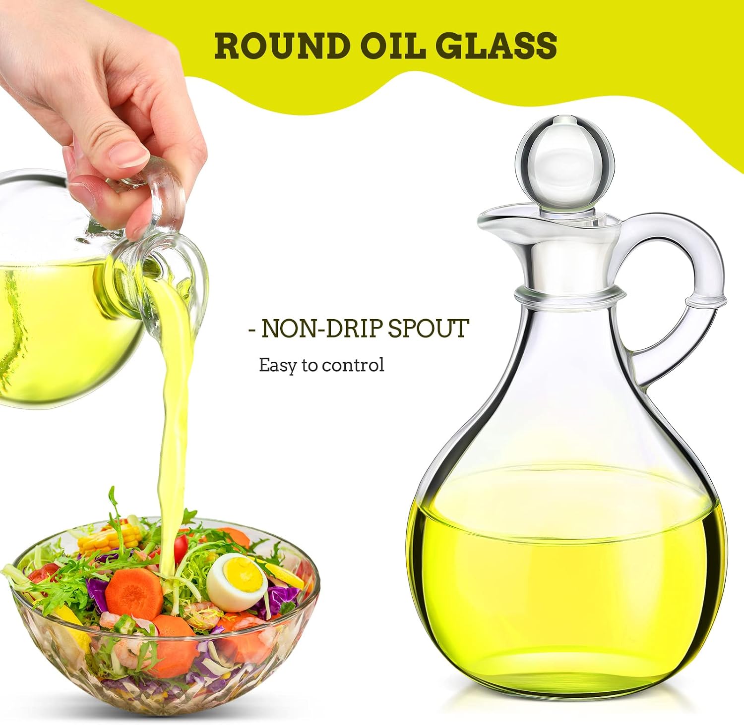 12 Pcs 12 oz Glass Oil Cruets with Stopper Bottle Vinegar Dispenser Small Salad Dressing Container Round Jar Glass Serving Syrup Bottles with Handle for Sauce Water Olive Oil