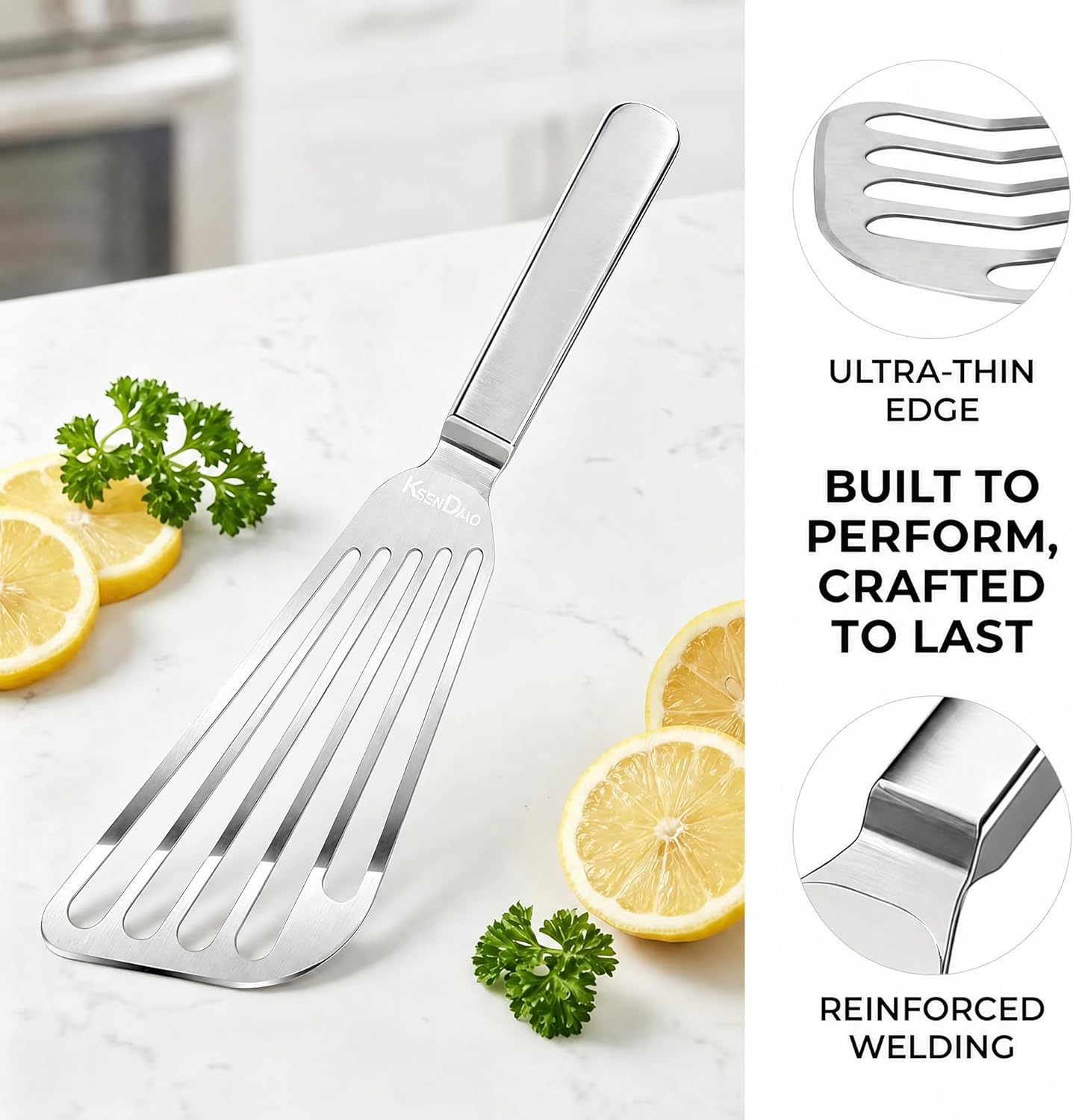 1 Thin Flexible & Sturdy Fish Spatula Stainless Steel for Kitchen Cooking Use Fish Spatula Egg Flipper BBQ Flipper Stainless Steel Blade Thin Flexible, Welded Middle, Dishwasher Safe -Silver