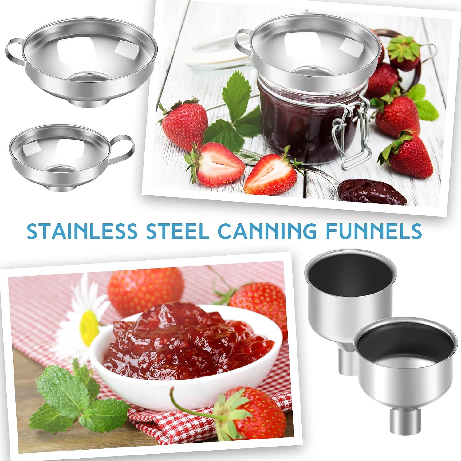 12 Pcs Stainless Steel Canning Funnels for Wide Mouth Mason Jars, Set with Strainer