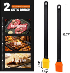 14in 2 Tone Silicone Basting Brush, Non-Slip Long Handle | Grill Brush with Non Slip Grip Long Handle, Kitchen Brush for BBQ, Grilling, Baking, Roasting, Saucing