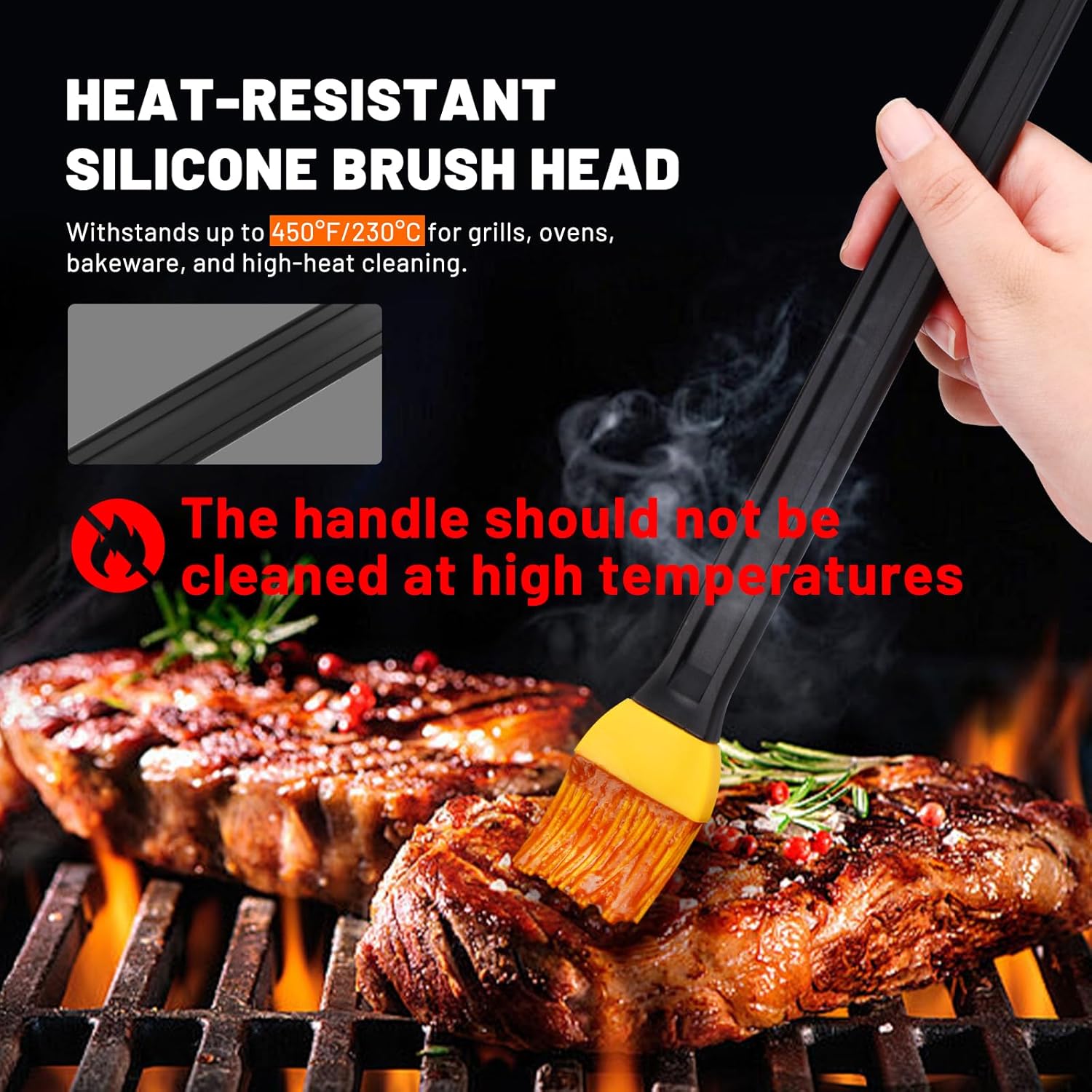 14in 2 Tone Silicone Basting Brush, Non-Slip Long Handle | Grill Brush with Non Slip Grip Long Handle, Kitchen Brush for BBQ, Grilling, Baking, Roasting, Saucing