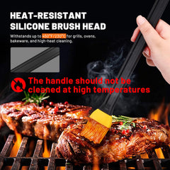 14in 2 Tone Silicone Basting Brush, Non-Slip Long Handle | Grill Brush with Non Slip Grip Long Handle, Kitchen Brush for BBQ, Grilling, Baking, Roasting, Saucing