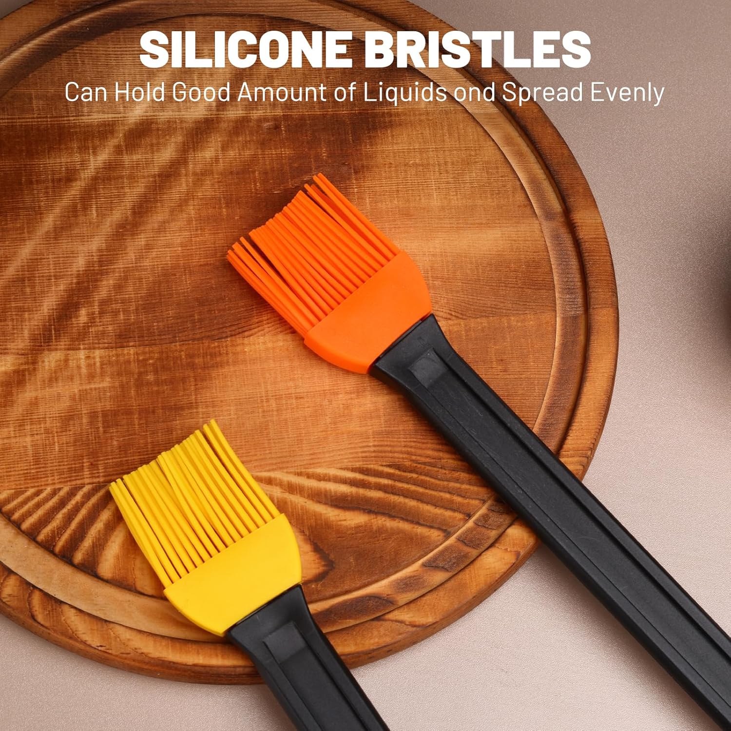14in 2 Tone Silicone Basting Brush, Non-Slip Long Handle | Grill Brush with Non Slip Grip Long Handle, Kitchen Brush for BBQ, Grilling, Baking, Roasting, Saucing