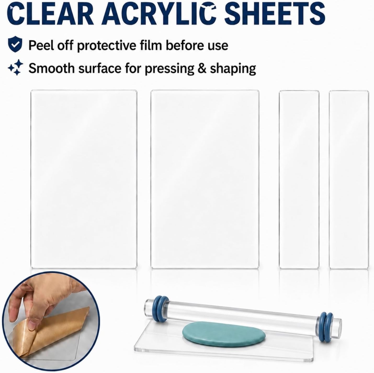 12 Pcs Polymer Clay Tools Kit, Acrylic Roller Rolling Pin Cutters | Air Dry Clay Sculpting Supplies Set, Small Clear Craft Roller, Tissue Blades Knife Slicer, Sheet Press Board, Texture Needle