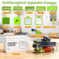 15 in 1 Vegetable Chopper with Container and Stainless Steel Blades | For onions, potatoes and vegetables. Large 1.5L container with drain basket for convenient washing and meal preparation