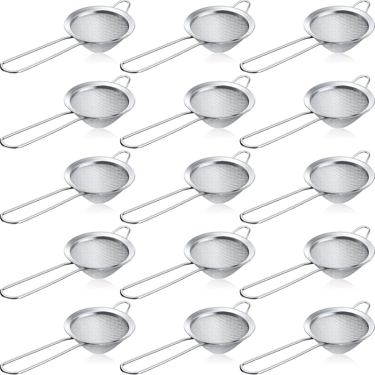 15 Packs Fine Mesh Small Strainer 3.3" Cocktail Strainer Stainless Steel Tea Strainers Mini Sieve Sifter for Juice, Tea Herbs, Coffee Drinks, Long Handle(Silver)