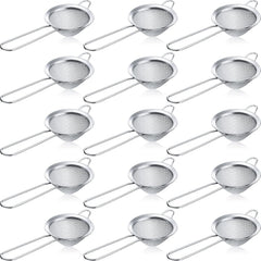 15 Packs Fine Mesh Small Strainer 3.3" Cocktail Strainer Stainless Steel Tea Strainers Mini Sieve Sifter for Juice, Tea Herbs, Coffee Drinks, Long Handle(Silver)