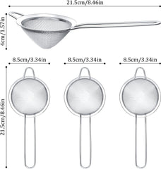 15 Packs Fine Mesh Small Strainer 3.3" Cocktail Strainer Stainless Steel Tea Strainers Mini Sieve Sifter for Juice, Tea Herbs, Coffee Drinks, Long Handle(Silver)