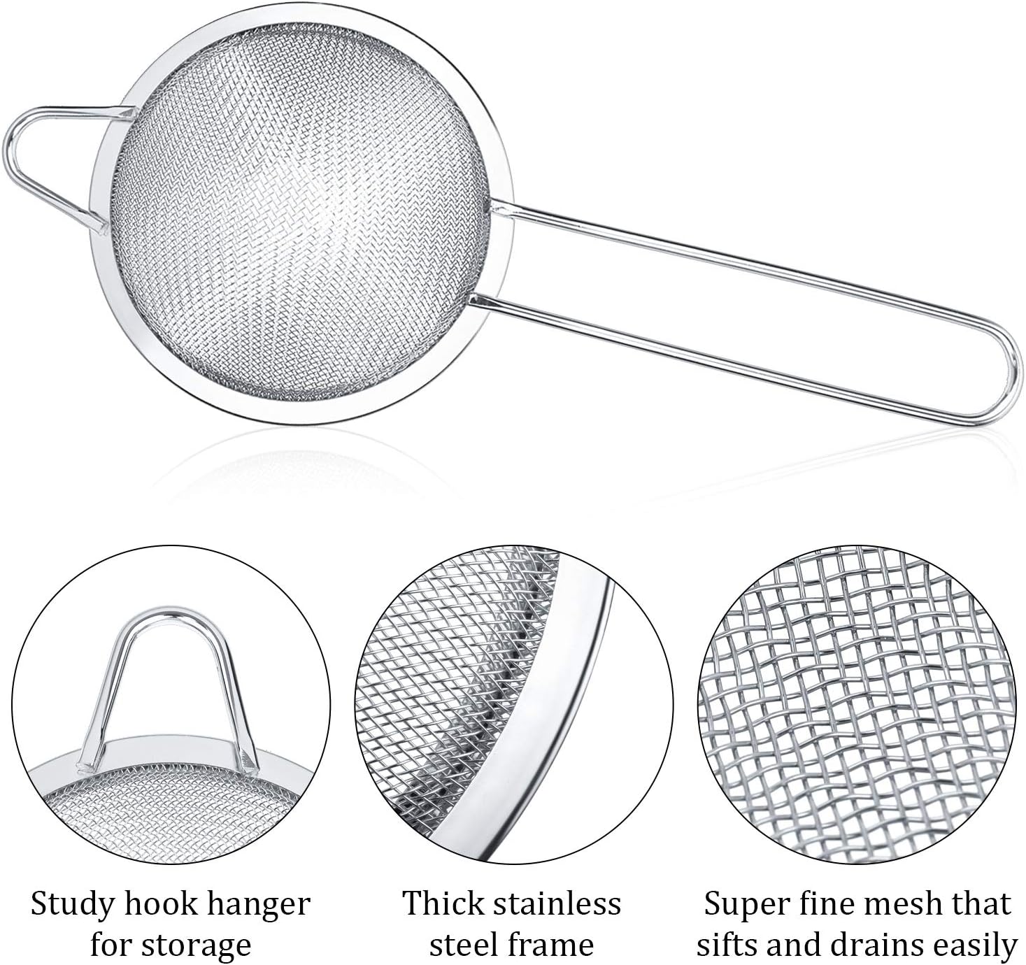 15 Packs Fine Mesh Small Strainer 3.3" Cocktail Strainer Stainless Steel Tea Strainers Mini Sieve Sifter for Juice, Tea Herbs, Coffee Drinks, Long Handle(Silver)