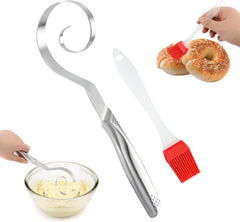 10" Stainless Steel Danish Dough Whisk for Sourdough Pastry Batter | Stainless Steel,Dishwasher Safe,Dutch Bread Mixing Tool ,with Silicone basting brush