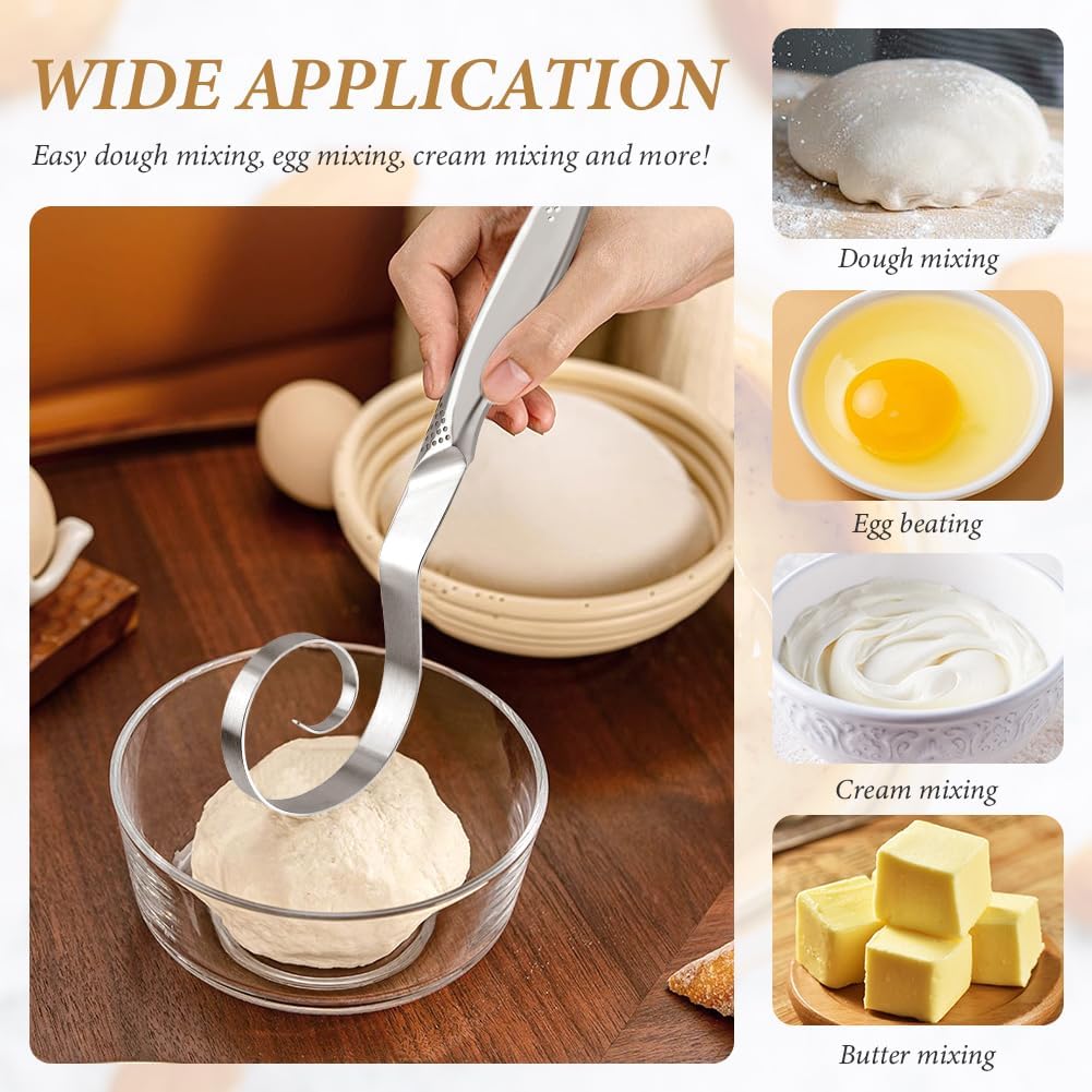 10" Stainless Steel Danish Dough Whisk for Sourdough Pastry Batter | Stainless Steel,Dishwasher Safe,Dutch Bread Mixing Tool ,with Silicone basting brush