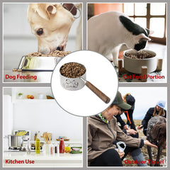 1 Cup Dog Cat Food Scoop, OHOLA Stainless Steel Dog Food Measuring Cup, Precision Scale Measurements (Stylish Pattern)