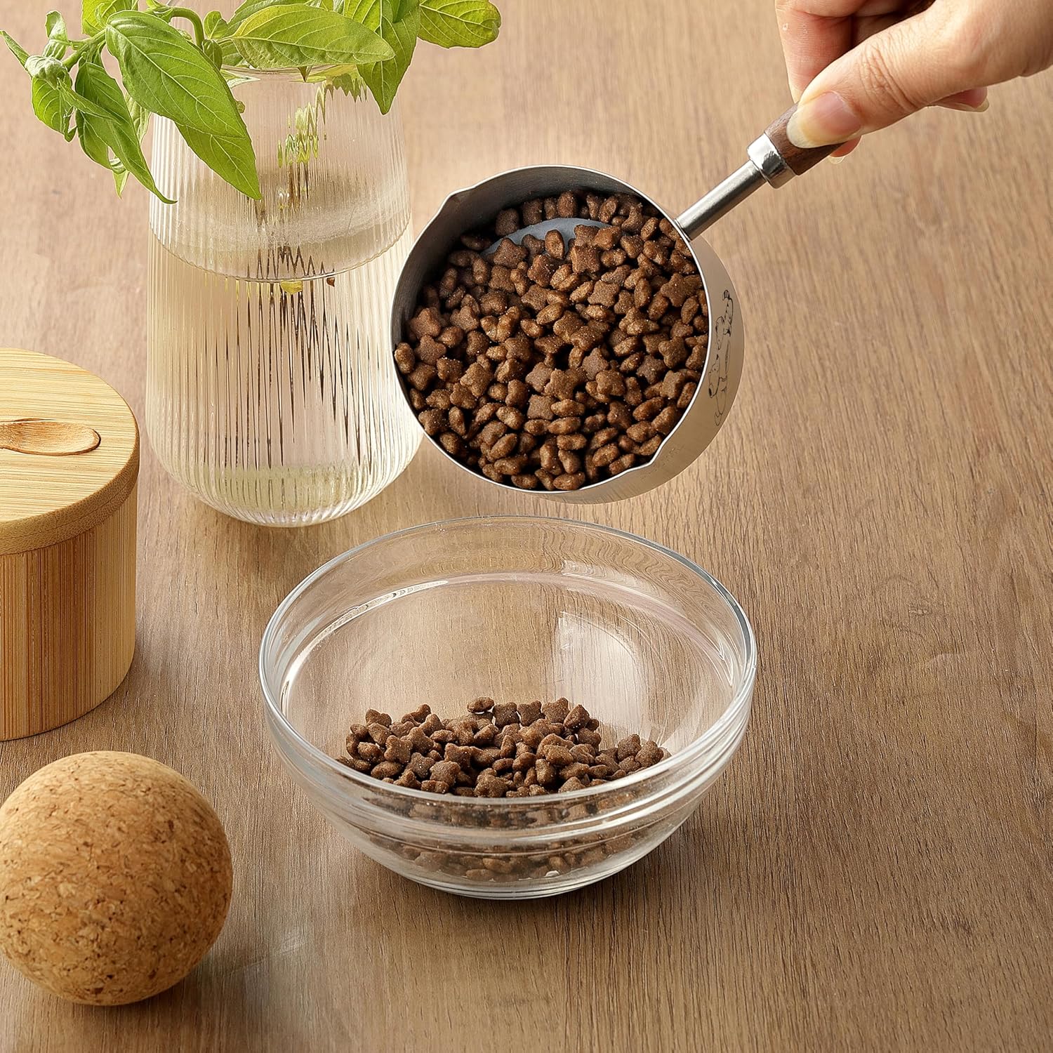 1 Cup Dog Cat Food Scoop, OHOLA Stainless Steel Dog Food Measuring Cup, Precision Scale Measurements (Stylish Pattern)