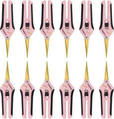 1 Pack Pruning Shears with Curved Blades, Garden Trimming Scissors, Gardening Hand Pruning Snips Titanium Coated Precision Bonsai Pruning Shears, Efficient Flower Cutters (Pink)