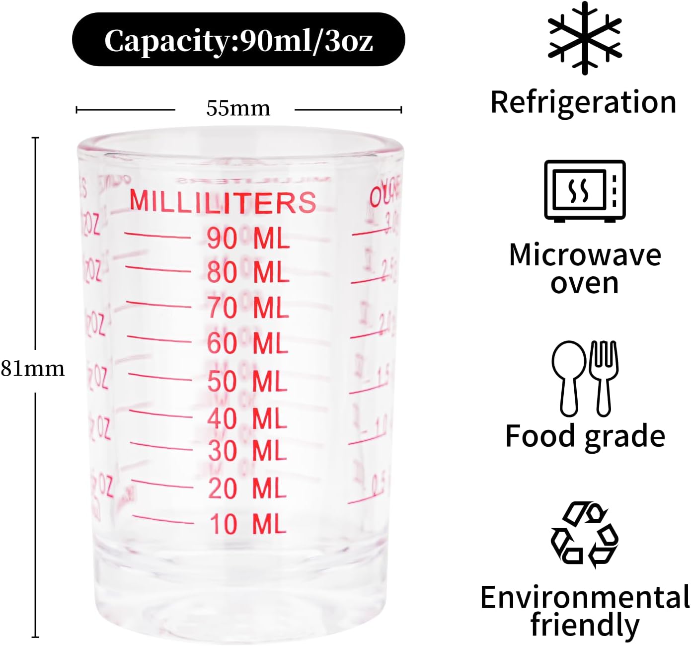 1 PACK Shot Glass Measuring Cup 3 Ounce/90ML Liquid Heavy High Espresso Glass Cup