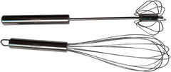 12'' Egg Whisk Combo - Stainless Steel Manual Balloon whisk and Semi-Automatic Whisk, Egg Beater, Hand Push Rotary - Mixing, Frothier, Stirring baking/beating eggs, Durable, Easy-Grip/Heat-Resistant.
