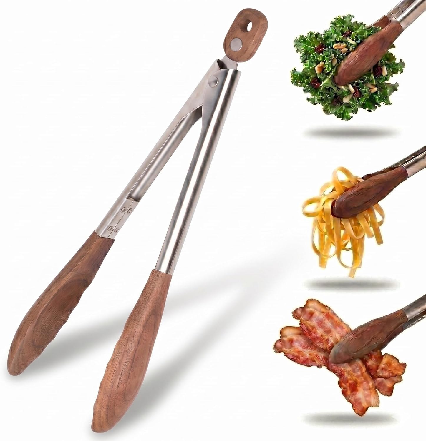 11-Inch Olive Wood Tongs, Long Handle Kitchen Tongs for Cooking, Salad, Pasta, and Grilling, Farmhouse Style Kitchen & Cookware, Ideal for Entertaining, Wedding and Housewarming Gift