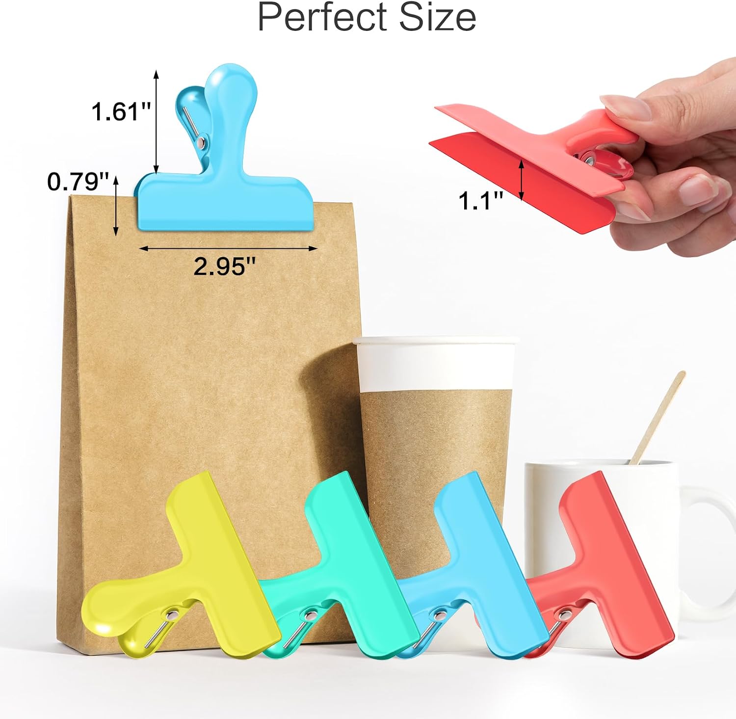 12 Pack Stainless Steel Chip Clips, Bag Clips for Food, Heavy Duty Chip & Bag Clip for Kitchen and Office to Seal Coffee Bags, Paper Sheets, Metal Clip Air Tight Seal-3 Inches (Black)