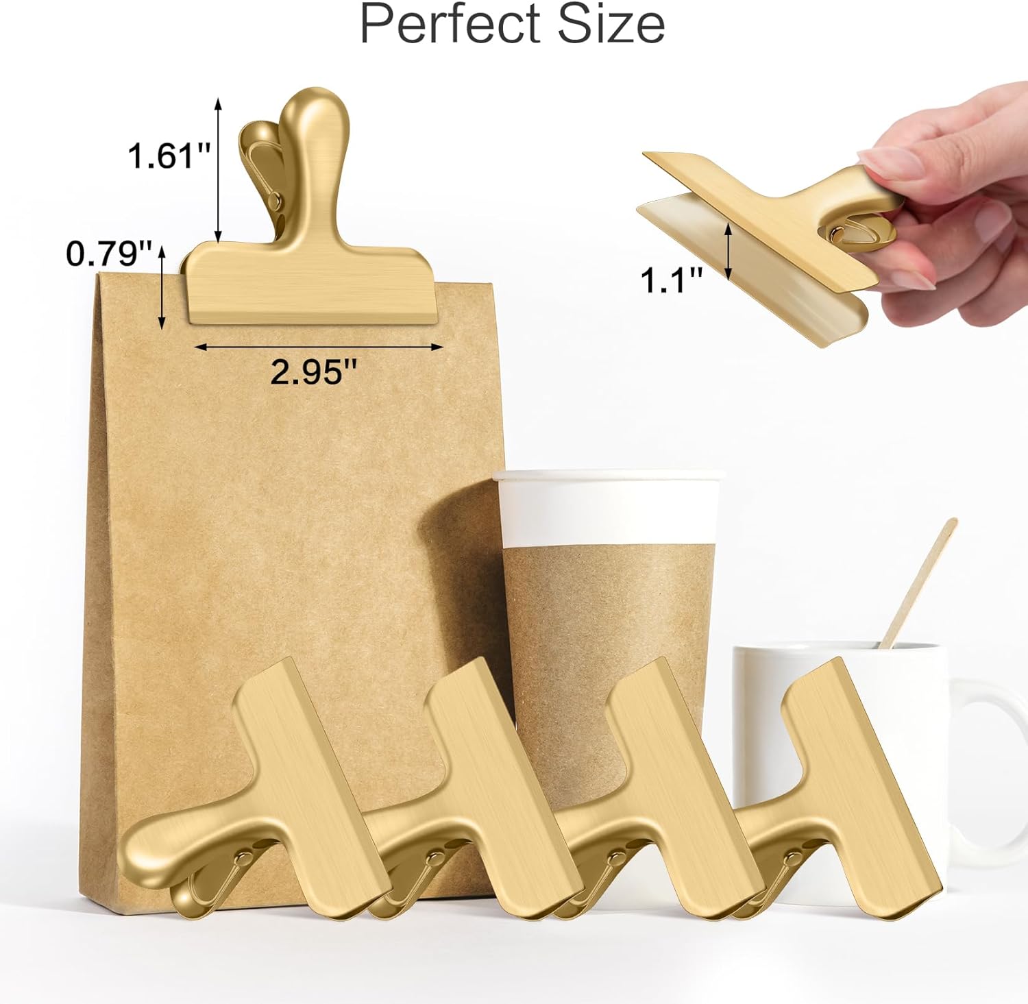 12 Pack Stainless Steel Chip Clips, Bag Clips for Food, Heavy Duty Chip & Bag Clip for Kitchen and Office to Seal Coffee Bags, Paper Sheets, Metal Clip Air Tight Seal-3 Inches (Black)