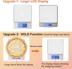 0.01g Small Digital Gram Scale, Upgraded 1kg Jewelry Scale | USB Rechargeable, Larger Display, Hold Function, High Precision, Grams and Ounces for Herb, Coin,Powder,Yeast, Kitchen Sliver