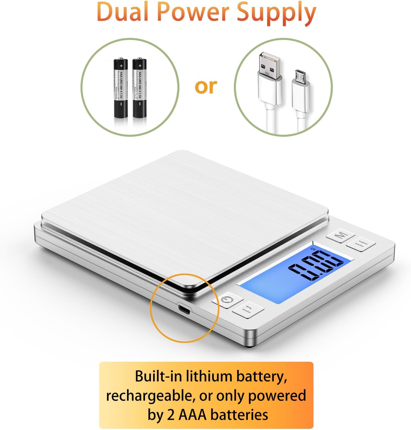 0.01g Small Digital Gram Scale, Upgraded 1kg Jewelry Scale | USB Rechargeable, Larger Display, Hold Function, High Precision, Grams and Ounces for Herb, Coin,Powder,Yeast, Kitchen Sliver