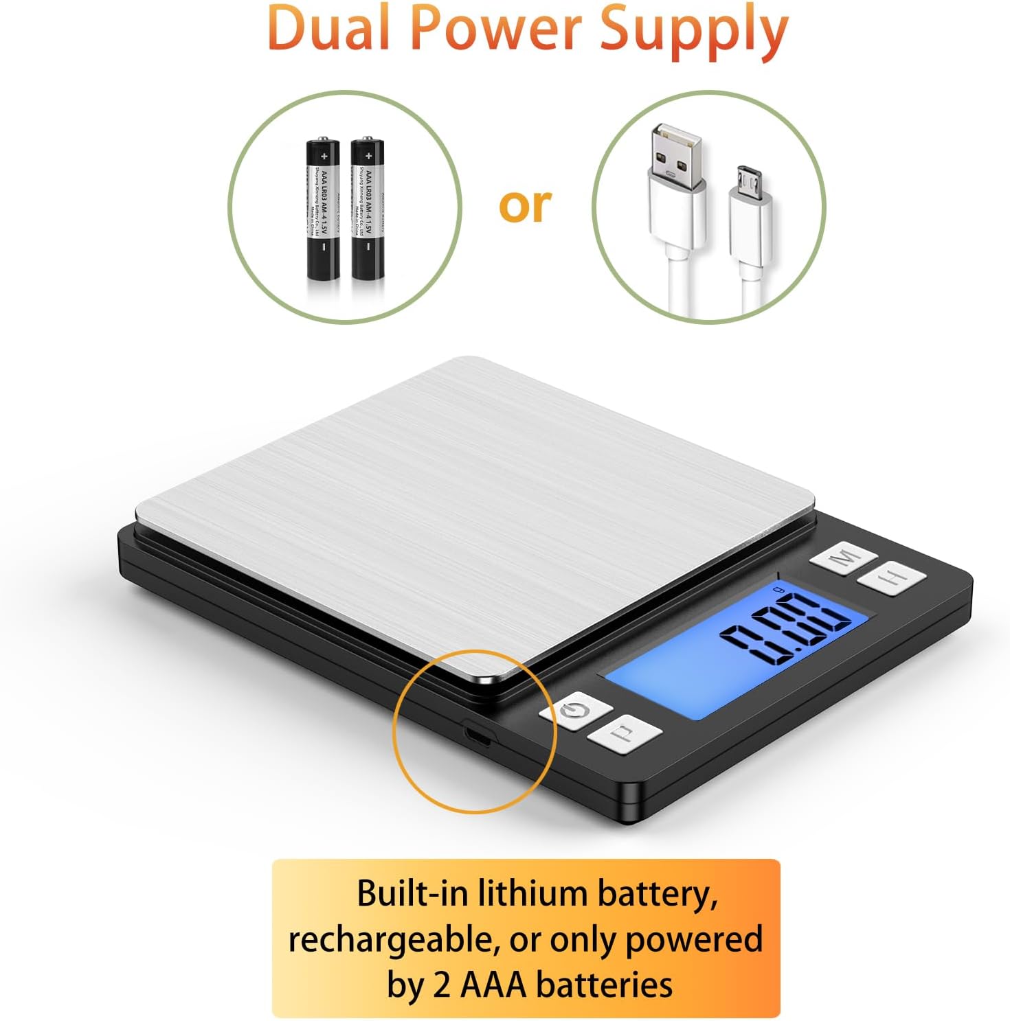 0.01g Small Digital Gram Scale, Upgraded 1kg Jewelry Scale | USB Rechargeable, Larger Display, Hold Function, High Precision, Grams and Ounces for Herb, Coin,Powder,Yeast, Kitchen Sliver