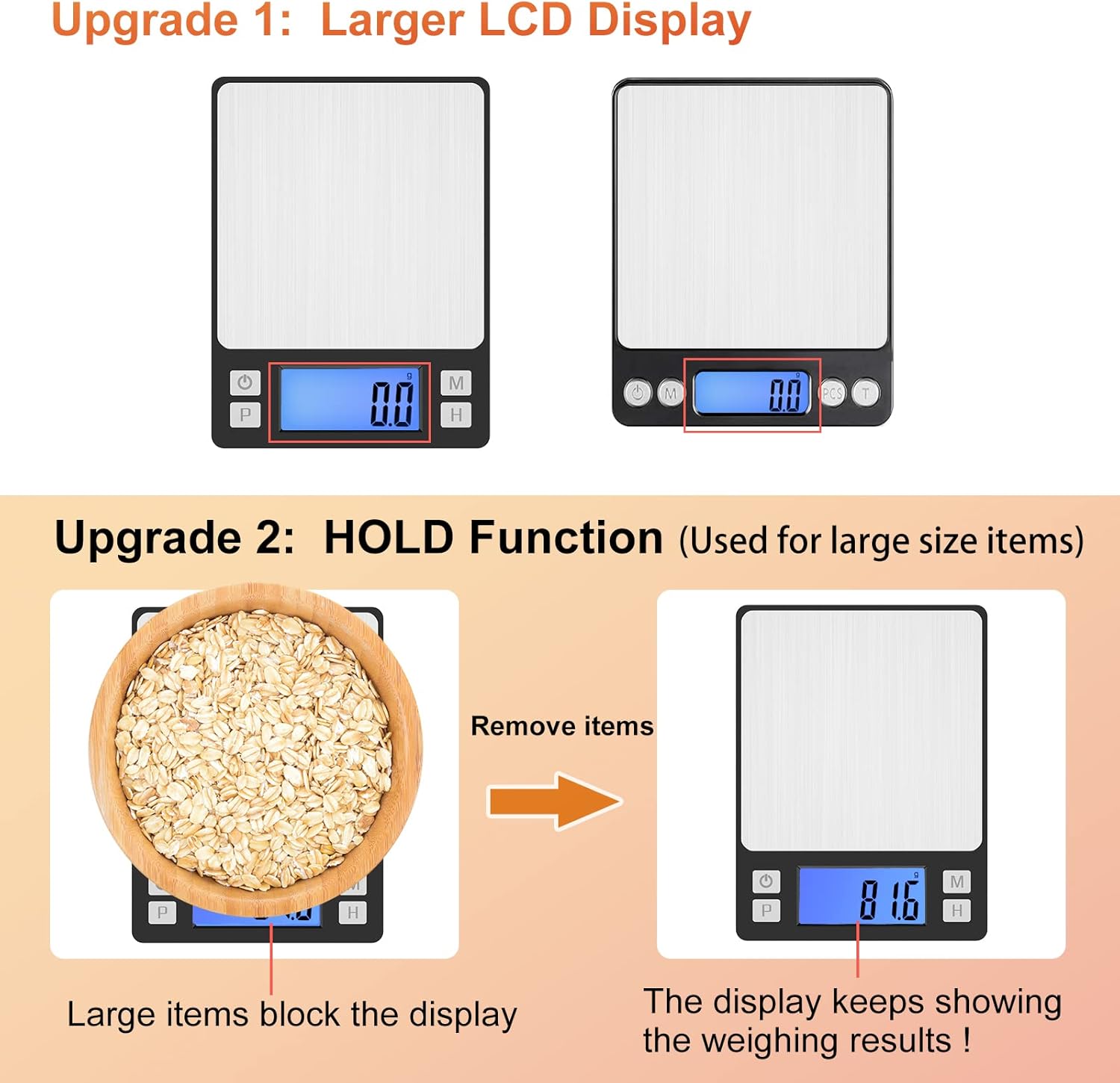 0.01g Small Digital Gram Scale, Upgraded 1kg Jewelry Scale | USB Rechargeable, Larger Display, Hold Function, High Precision, Grams and Ounces for Herb, Coin,Powder,Yeast, Kitchen Sliver