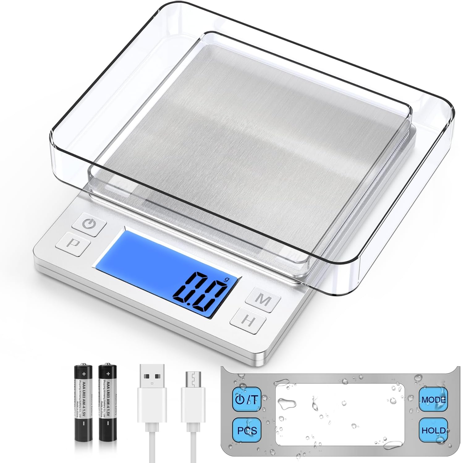 0.01g Small Digital Gram Scale, Upgraded 1kg Jewelry Scale | USB Rechargeable, Larger Display, Hold Function, High Precision, Grams and Ounces for Herb, Coin,Powder,Yeast, Kitchen Sliver