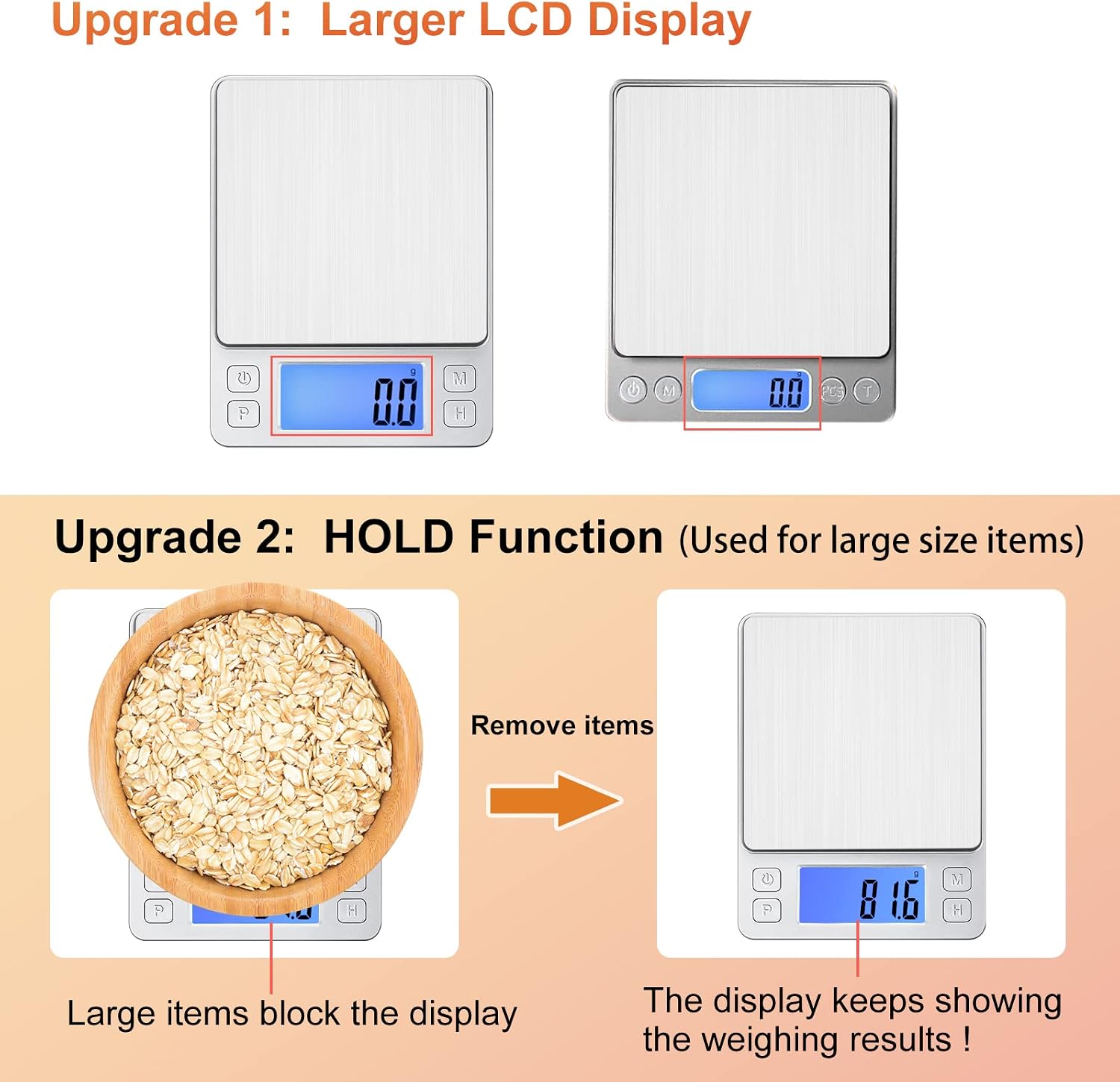 0.01g Small Digital Gram Scale, Upgraded 1kg Jewelry Scale | USB Rechargeable, Larger Display, Hold Function, High Precision, Grams and Ounces for Herb, Coin,Powder,Yeast, Kitchen Sliver
