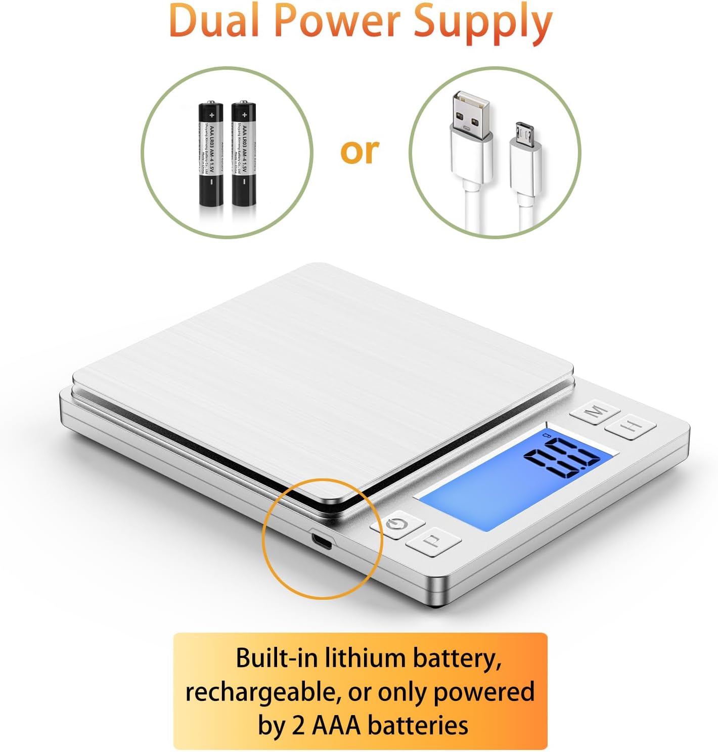 0.01g Small Digital Gram Scale, Upgraded 1kg Jewelry Scale | USB Rechargeable, Larger Display, Hold Function, High Precision, Grams and Ounces for Herb, Coin,Powder,Yeast, Kitchen Sliver