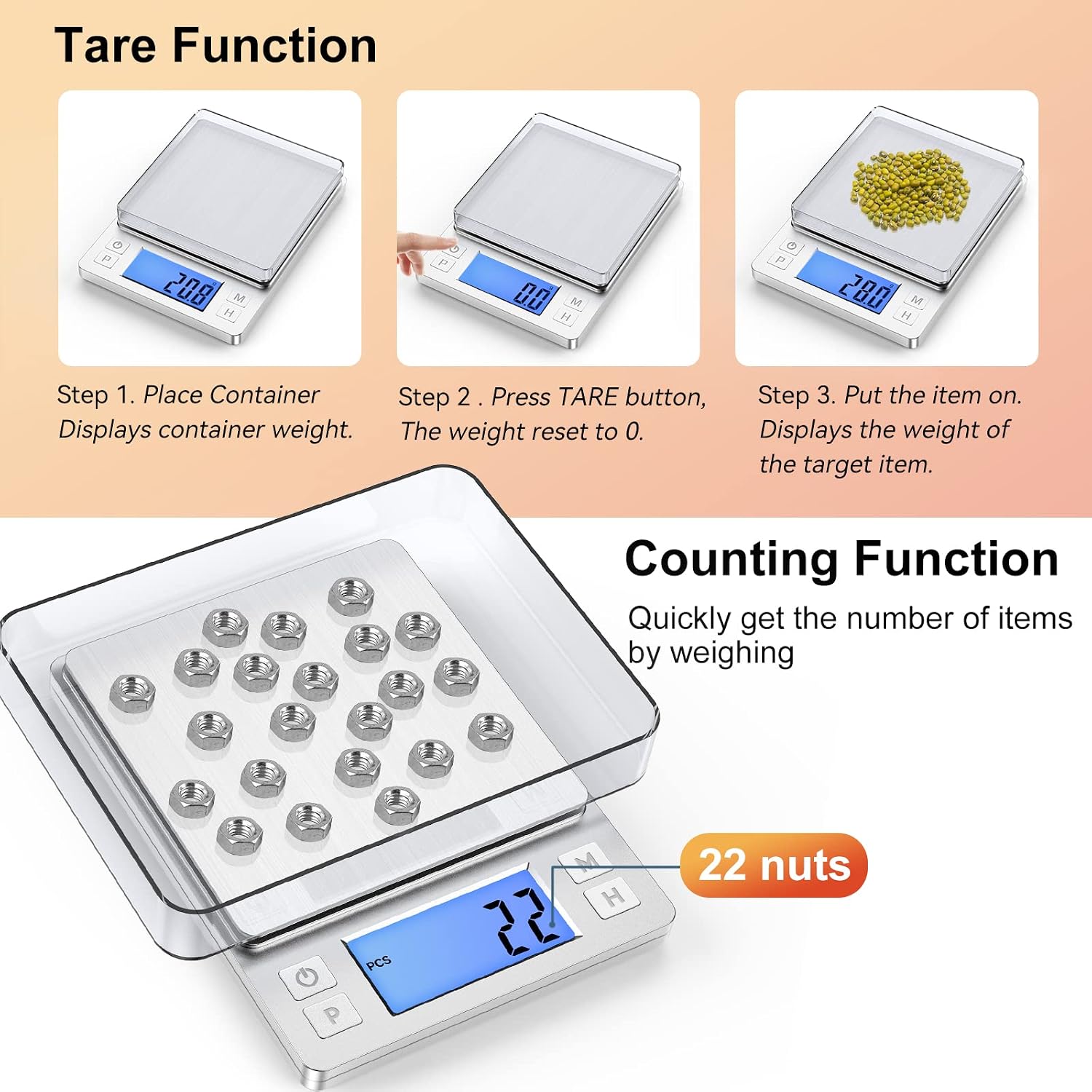 0.01g Small Digital Gram Scale, Upgraded 1kg Jewelry Scale | USB Rechargeable, Larger Display, Hold Function, High Precision, Grams and Ounces for Herb, Coin,Powder,Yeast, Kitchen Sliver
