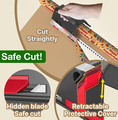 (2-Pack) Wrapping Paper Cutter & Tape Dispenser Dual Use with 4 Tapes .2 Replace Blades Kit for Christmas Gift Wrap Cutter Tool Paper Roll Holder Tube Sliding Slicing for Birthday Holiday.