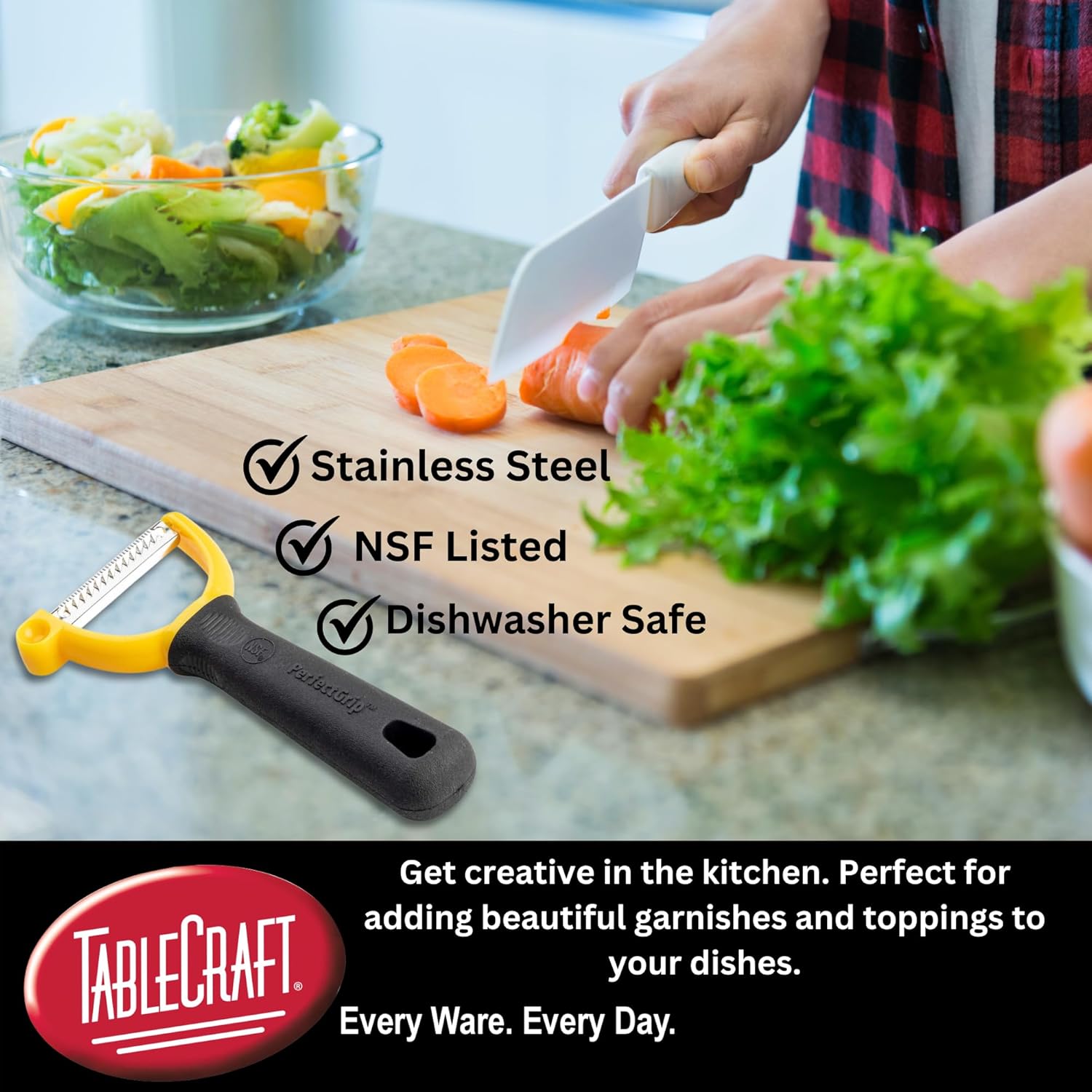 10977 PerfectGrip Julienne Peeler, 2.75" x 1" x 5.75", Straight Edge, Stainless Steel (420J2) (Replaces E5602-JU)