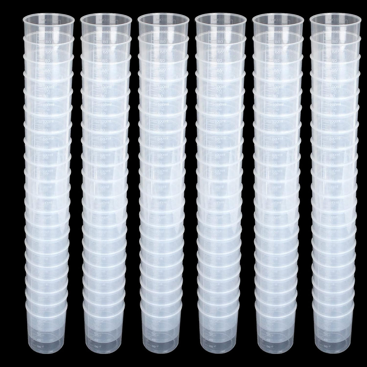 100 Pcs 100mL Plastic Graduated Beakers for Epoxy Resin | Raised 20mL Markings and Tapered Pour Spouts with Reusable Clear Plastic for Resin, Paint, Food, and Lab Use