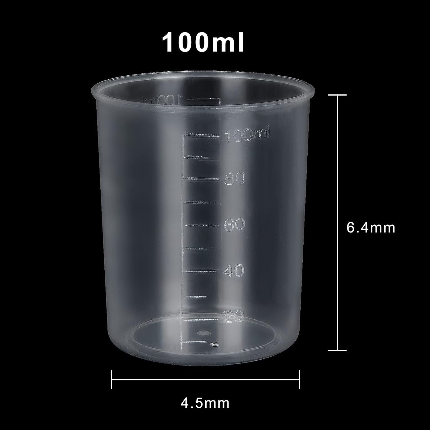 100 Pcs 100mL Plastic Graduated Beakers for Epoxy Resin | Raised 20mL Markings and Tapered Pour Spouts with Reusable Clear Plastic for Resin, Paint, Food, and Lab Use