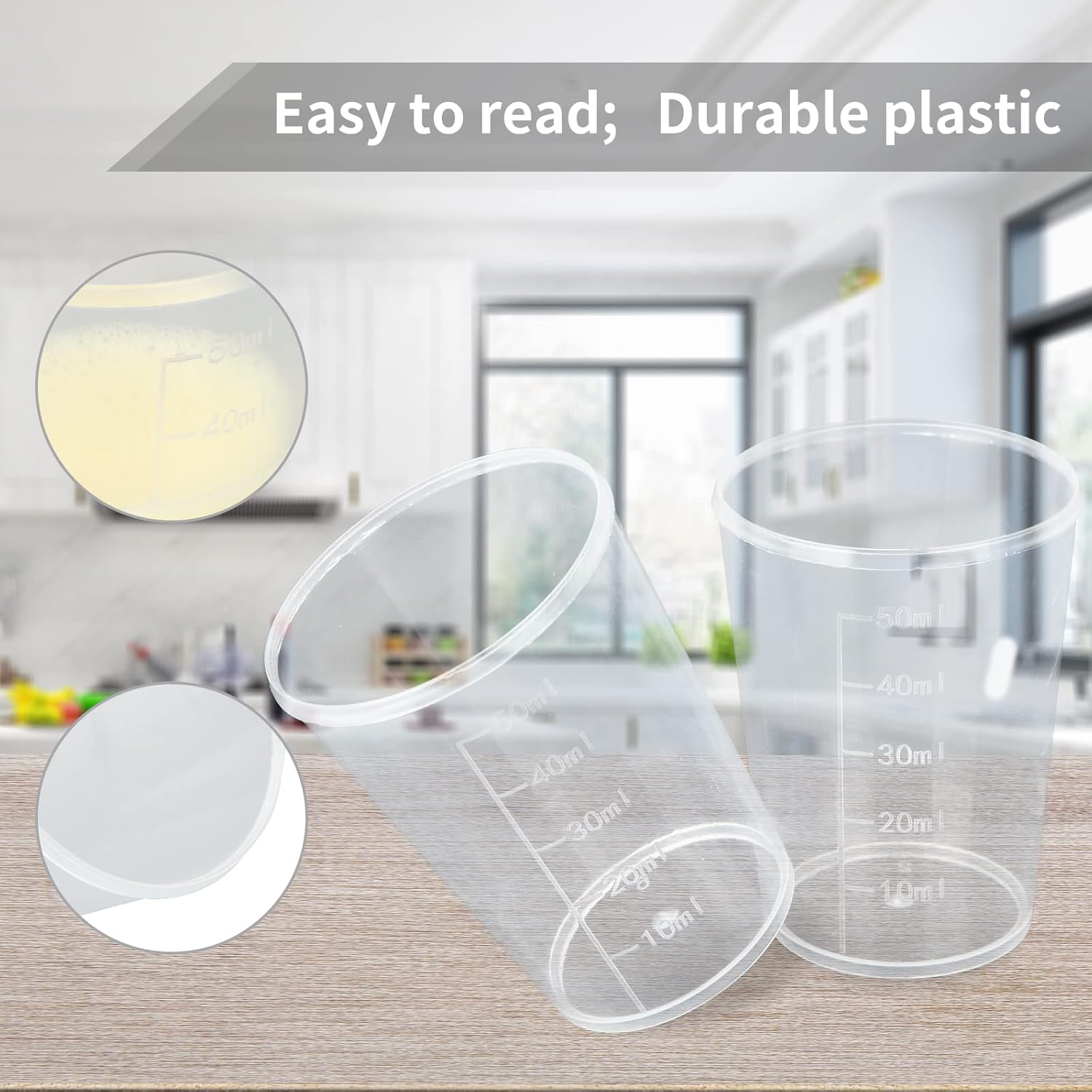 100 Pcs 100mL Plastic Graduated Beakers for Epoxy Resin | Raised 20mL Markings and Tapered Pour Spouts with Reusable Clear Plastic for Resin, Paint, Food, and Lab Use