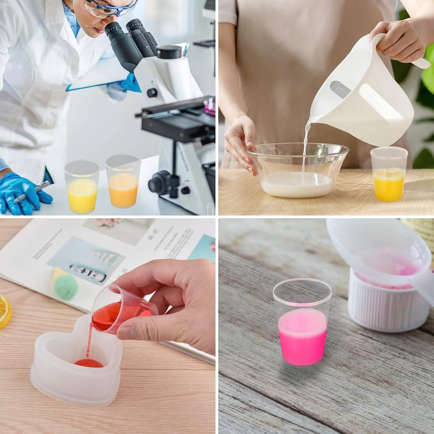 100 Pcs 100mL Plastic Graduated Beakers for Epoxy Resin | Raised 20mL Markings and Tapered Pour Spouts with Reusable Clear Plastic for Resin, Paint, Food, and Lab Use