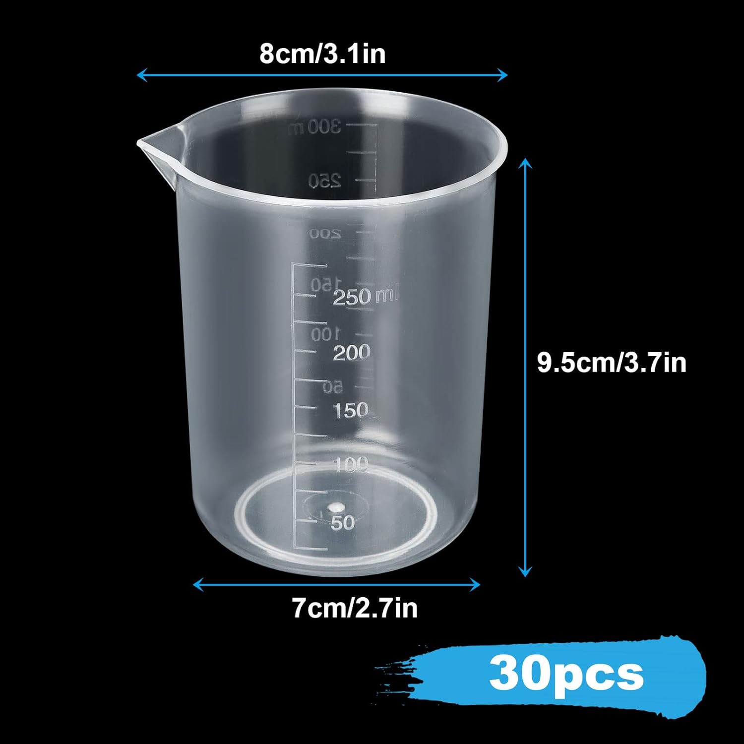 100 Pcs 100mL Plastic Graduated Beakers for Epoxy Resin | Raised 20mL Markings and Tapered Pour Spouts with Reusable Clear Plastic for Resin, Paint, Food, and Lab Use