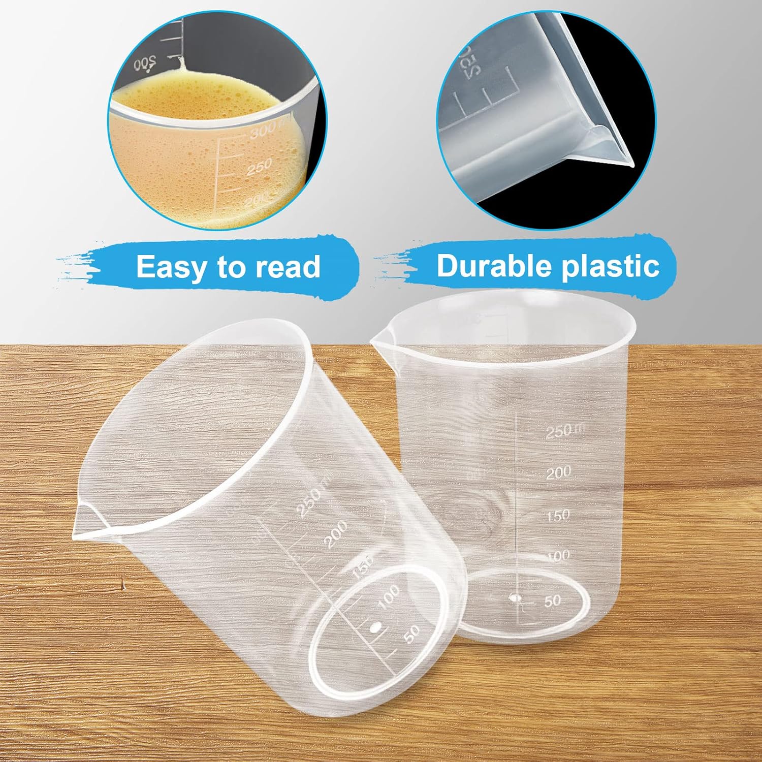 100 Pcs 100mL Plastic Graduated Beakers for Epoxy Resin | Raised 20mL Markings and Tapered Pour Spouts with Reusable Clear Plastic for Resin, Paint, Food, and Lab Use