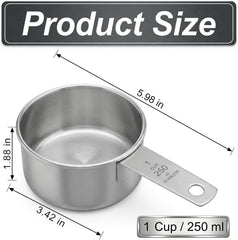 1 Cup Stainless Steel Measuring Cup, 250 ml Cooking Measure Scoop, 1 Cup Measure Cup Tablespoon with Handle for Dry and Wet Food, 250 ml Metal Coffee Scoop for Cooking Drinking Baking