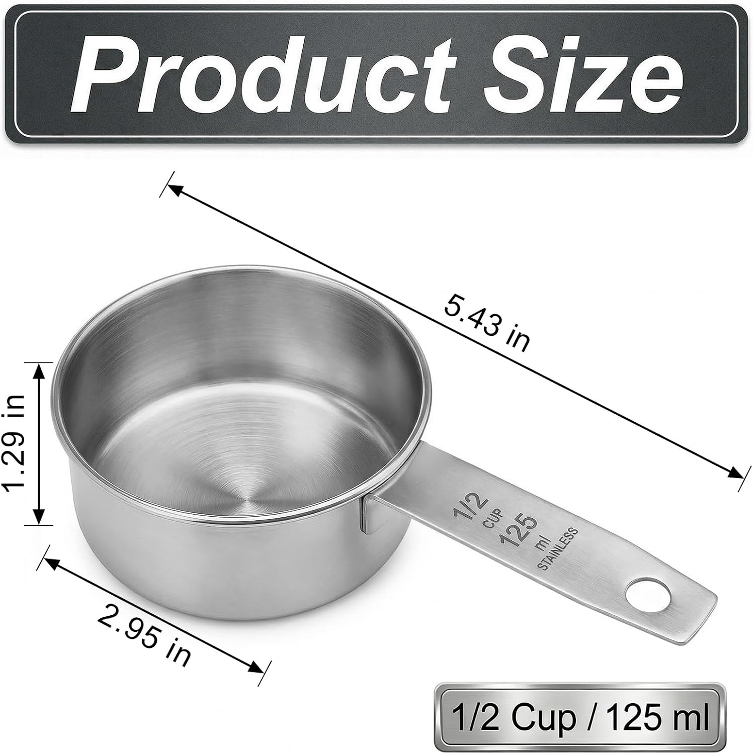 1 Cup Stainless Steel Measuring Cup, 250 ml Cooking Measure Scoop, 1 Cup Measure Cup Tablespoon with Handle for Dry and Wet Food, 250 ml Metal Coffee Scoop for Cooking Drinking Baking