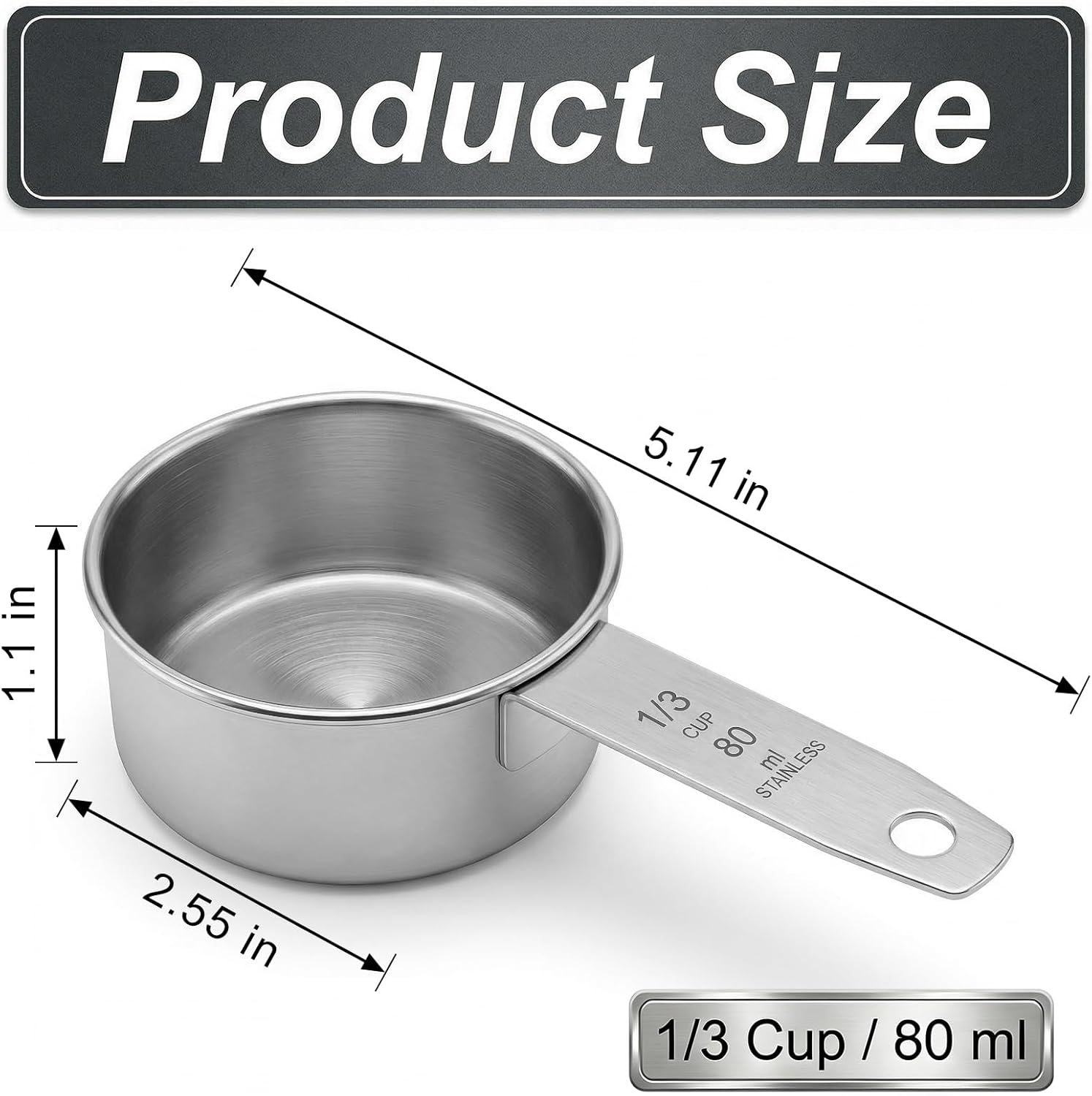 1 Cup Stainless Steel Measuring Cup, 250 ml Cooking Measure Scoop, 1 Cup Measure Cup Tablespoon with Handle for Dry and Wet Food, 250 ml Metal Coffee Scoop for Cooking Drinking Baking