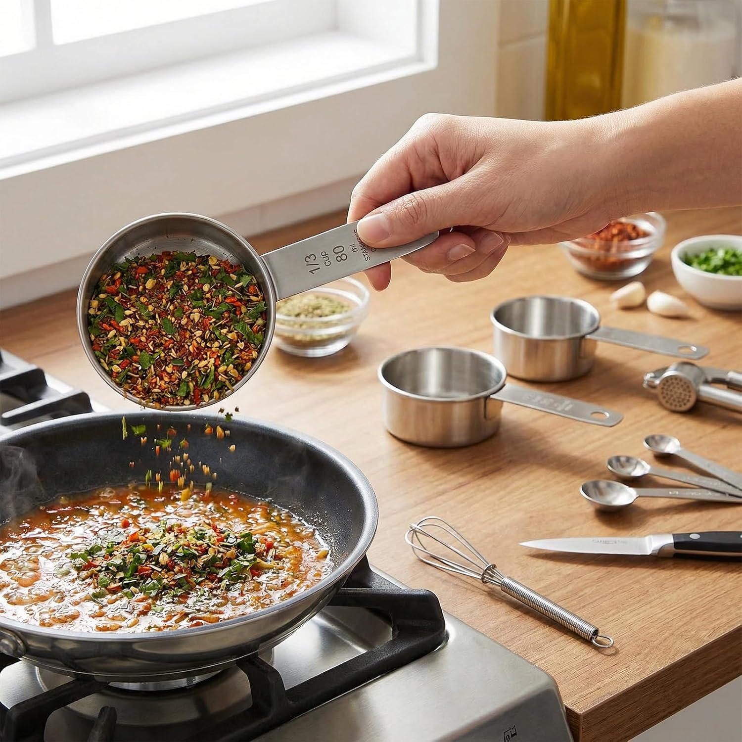 1 Cup Stainless Steel Measuring Cup, 250 ml Cooking Measure Scoop, 1 Cup Measure Cup Tablespoon with Handle for Dry and Wet Food, 250 ml Metal Coffee Scoop for Cooking Drinking Baking