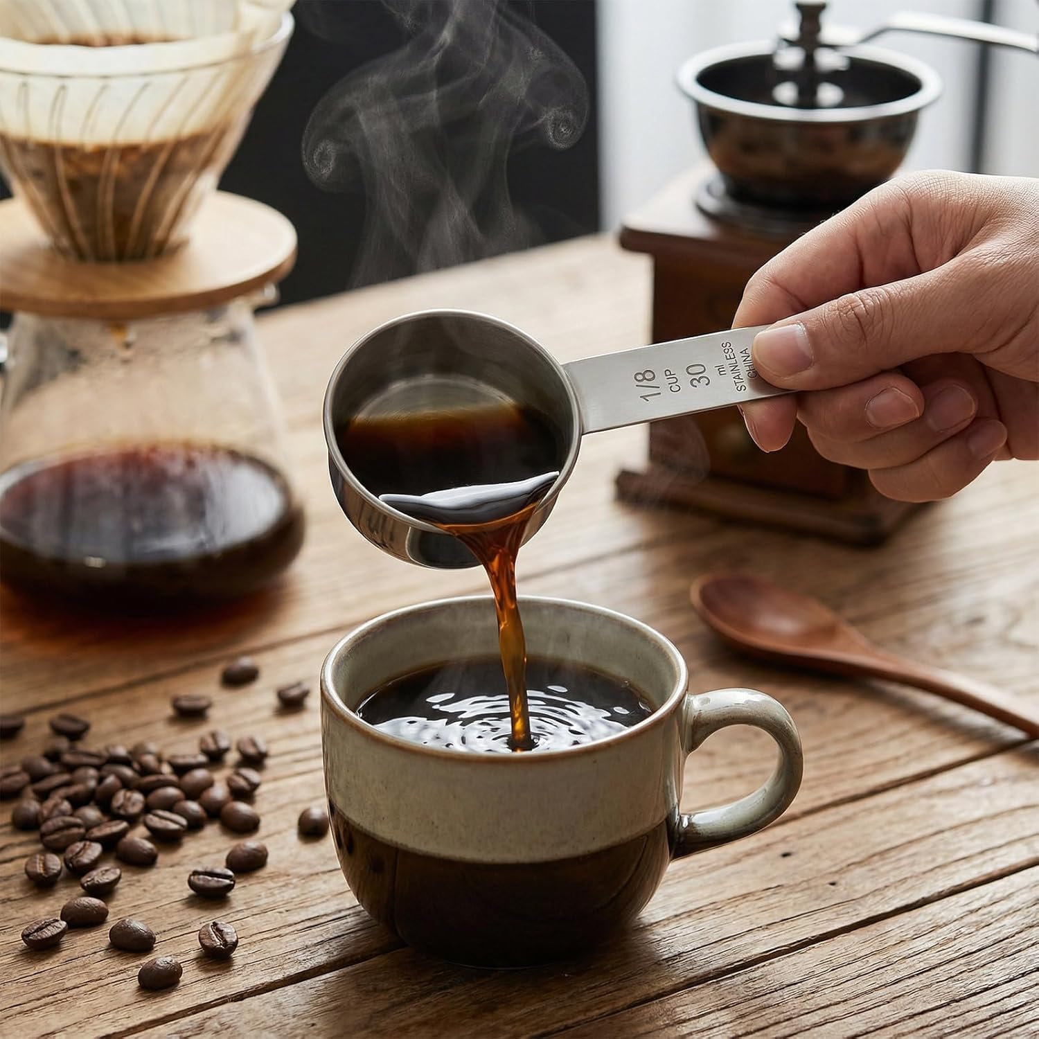 1 Cup Stainless Steel Measuring Cup, 250 ml Cooking Measure Scoop, 1 Cup Measure Cup Tablespoon with Handle for Dry and Wet Food, 250 ml Metal Coffee Scoop for Cooking Drinking Baking